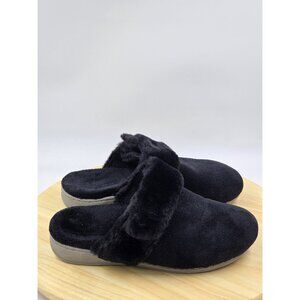 Vionic Adjustable Mule Slippers Marielle Black Faux Fur Womens Size 7